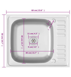 Jeu d'évier de cuisine et égouttoir argenté 500x600x155 mm inox