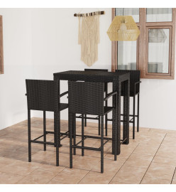 Jeu de bar de jardin 5 pcs avec accoudoirs Résine tressée Noir