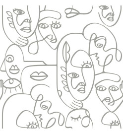 Noordwand Papier peint Friends&Coffee Line Art Faces Blanc&métallique