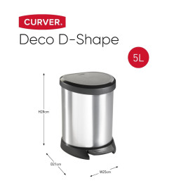 Curver Poubelle à pédale Deco Ovale 5 L Argenté