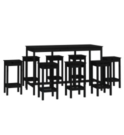 Ensemble de bar 9 pcs Noir Bois de pin massif