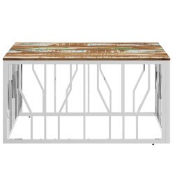 Table basse argenté acier inoxydable/bois massif récupération