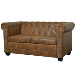 Canapé Chesterfield 2 places cuir artificiel marron