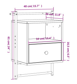 Table de chevet murale 2 pcs noir 40x30x61 cm bois d'ingénierie