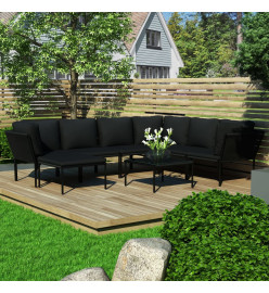 Salon de jardin 8 pcs avec coussins Noir PVC