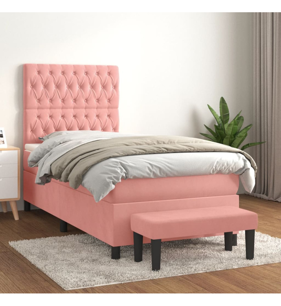 Lit à sommier tapissier avec matelas Rose 100x200 cm Velours Lit à sommier tapissier avec matelas Rose 100x200 cm Velours