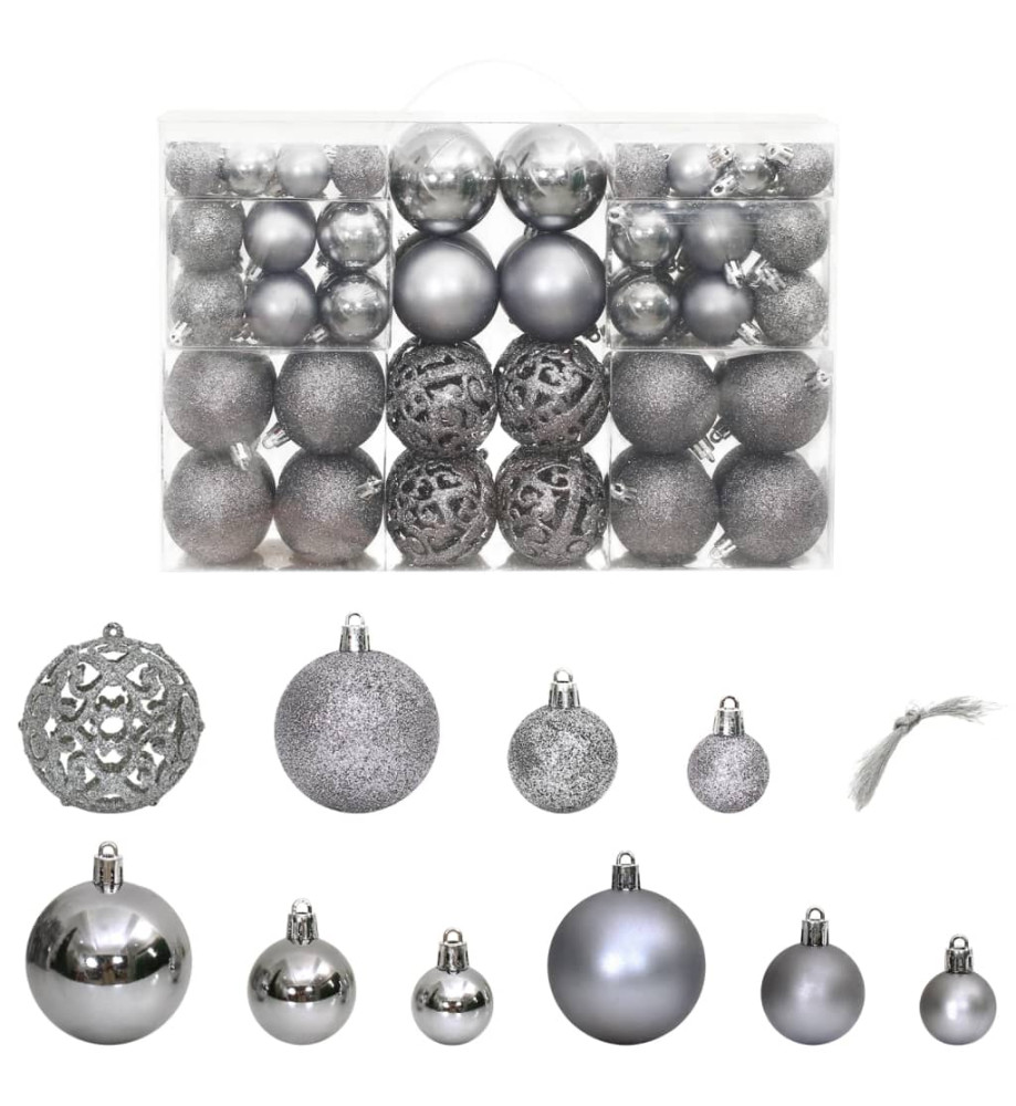 Boules de Noël 100 pcs gris 3 / 4 / 6 cm