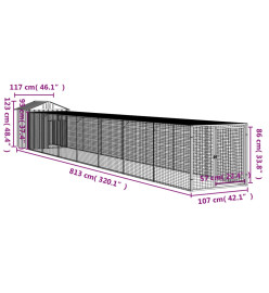 Poulailler avec cour anthracite 117x813x123 cm acier galvanisé