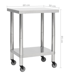 Table de travail de cuisine avec roues 60x30x85 cm Inox