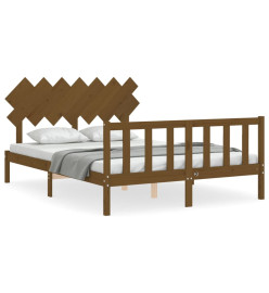 Cadre de lit avec tête de lit marron miel bois massif