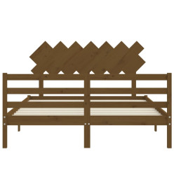 Cadre de lit avec tête de lit marron miel bois massif
