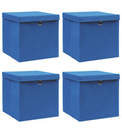 Boîtes de rangement avec couvercle 4 pcs Bleu 32x32x32 cm Tissu