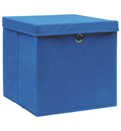 Boîtes de rangement avec couvercle 4 pcs Bleu 32x32x32 cm Tissu