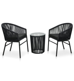 Ensemble de bistro 3 pcs avec coussins Rotin PE Noir