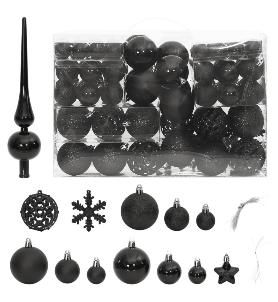 Ensemble de boules de Noël 111 pièces noir polystyrène