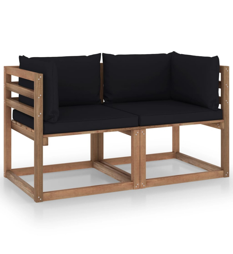 Canapé palette de jardin 2 places et coussins noir Pinède Canapé palette de jardin 2 places et coussins noir Pinède