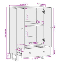 Buffet marron et noir 60x33,5x100 cm bois massif de manguier