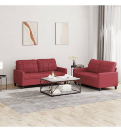 Ensemble de canapés 2 pcs et coussins Rouge bordeaux Similicuir