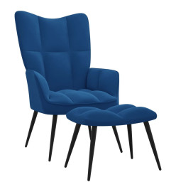 Chaise de relaxation avec repose-pied Bleu Velours