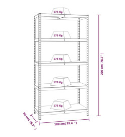 Étagères à 5 niveaux 2 pcs Argenté Acier et bois d'ingénierie