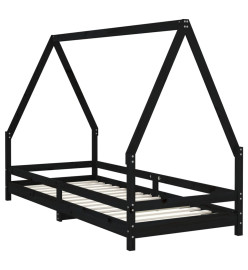 Cadre de lit pour enfants noir 90x200 cm bois de pin massif