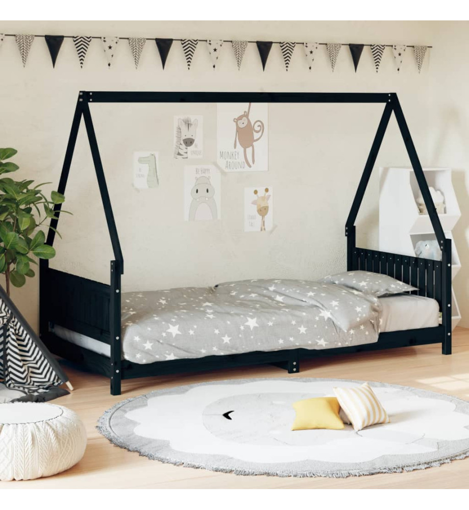 Cadre de lit pour enfants noir 90x190 cm bois de pin massif