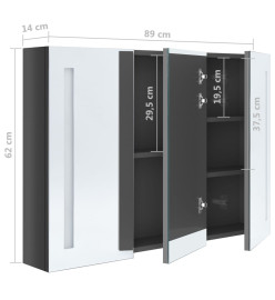 Armoire de salle de bain à miroir LED 89x14x62 cm Gris brillant