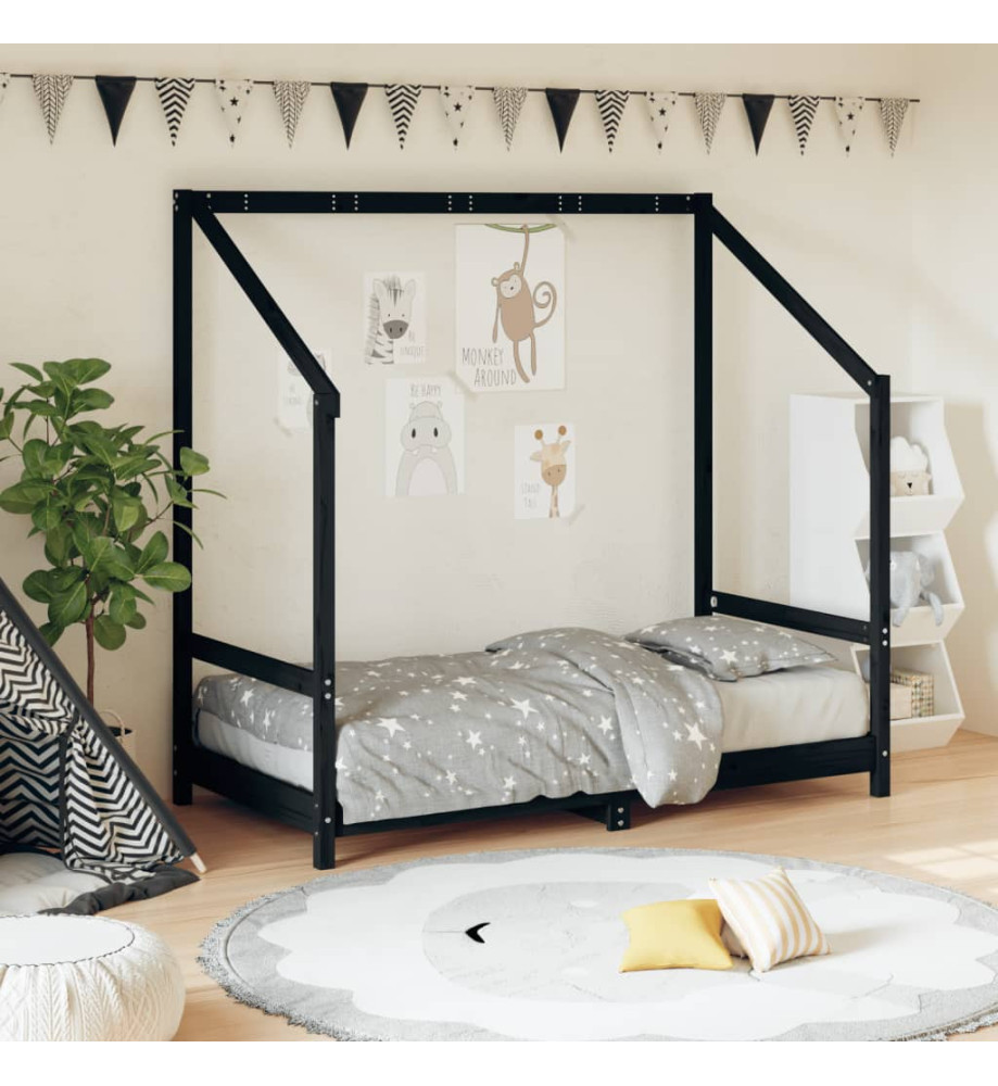 Cadre de lit pour enfant noir 80x160 cm bois de pin massif