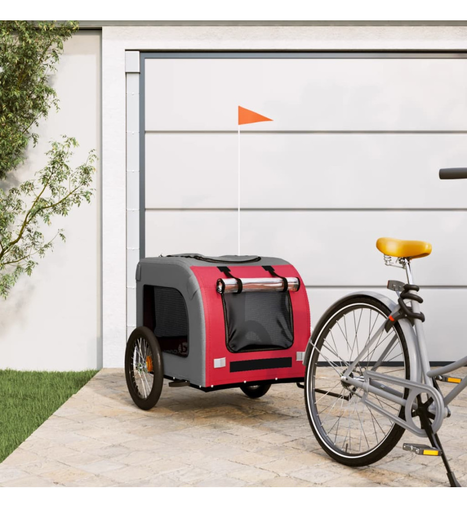 Remorque de vélo pour chien rouge et gris tissu oxford et fer