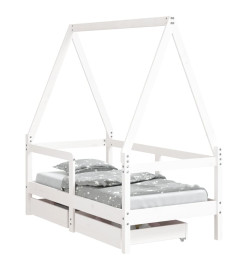 Cadre de lit enfant tiroirs blanc 70x140 cm bois de pin massif