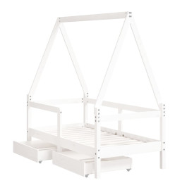 Cadre de lit enfant tiroirs blanc 70x140 cm bois de pin massif