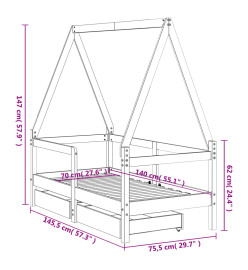 Cadre de lit enfant tiroirs blanc 70x140 cm bois de pin massif