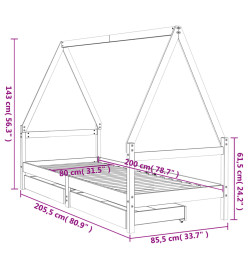 Cadre de lit enfant tiroirs blanc 80x200 cm bois de pin massif