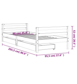 Cadre de lit enfant tiroirs blanc 90x200 cm bois de pin massif