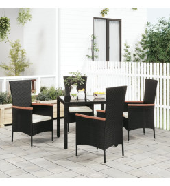 Chaises de jardin 4 pcs avec coussins Résine tressée Noir