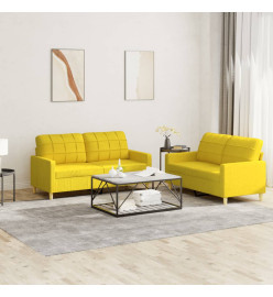 Ensemble de canapés 2 pcs avec coussins Jaune clair Tissu