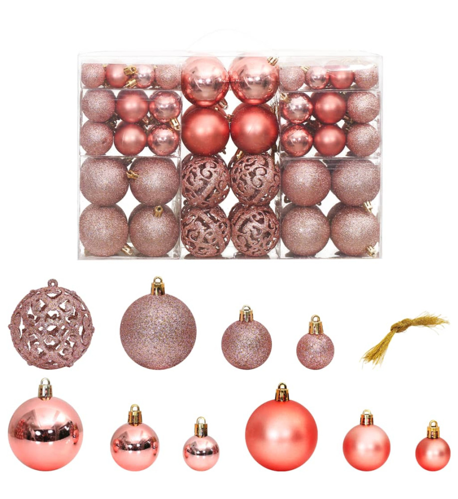 Boules de Noël 100 pcs rose et rosé 3 / 4 / 6 cm