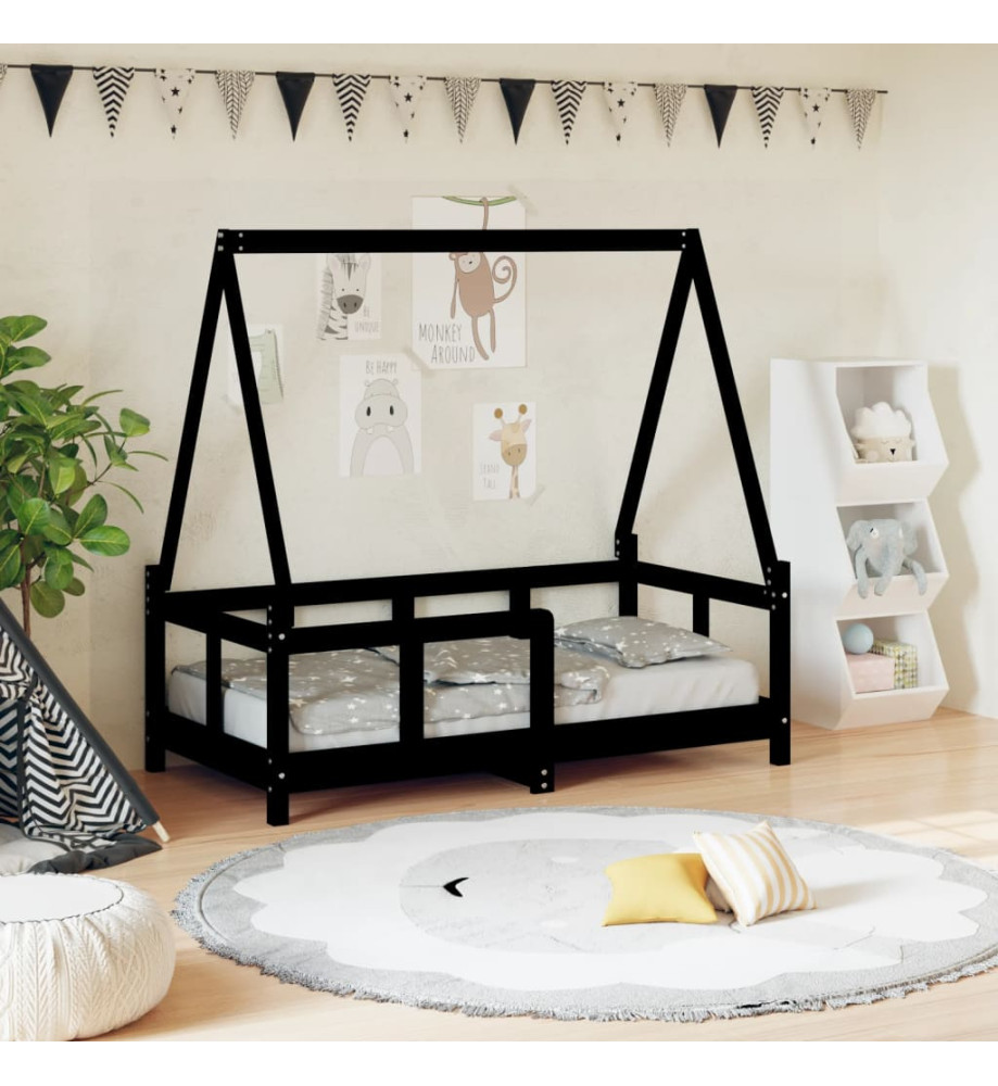 Cadre de lit pour enfant noir 70x140 cm bois de pin massif