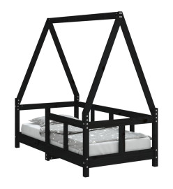 Cadre de lit pour enfant noir 70x140 cm bois de pin massif