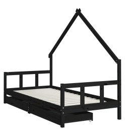 Cadre de lit enfant avec tiroirs noir 90x200 cm bois pin massif