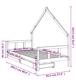 Cadre de lit enfant avec tiroirs noir 90x200 cm bois pin massif