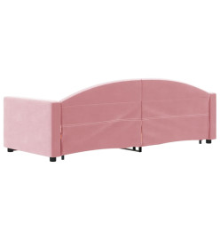 Lit de jour avec gigogne et tiroirs rose 80x200 cm velours