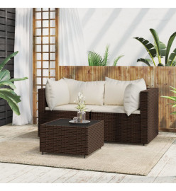 Salon de jardin 3 pcs avec coussins marron résine tressée