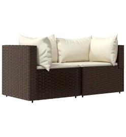 Salon de jardin 3 pcs avec coussins marron résine tressée