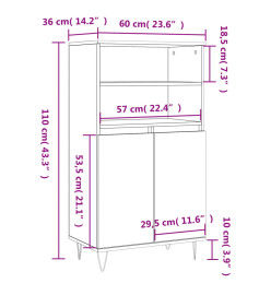 Buffet haut Blanc brillant 60x36x110 cm Bois d'ingénierie