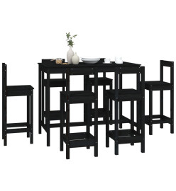 Ensemble de bar 7 pcs Noir Bois de pin massif