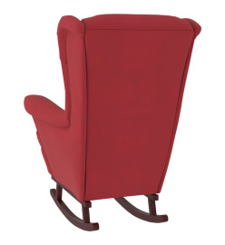 Fauteuil à bascule pieds en bois d'hévéa Rouge bordeaux Velours