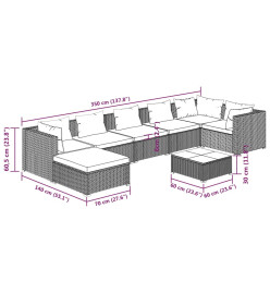 Salon de jardin 8 pcs avec coussins Résine tressée Marron