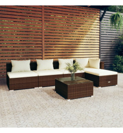 Salon de jardin 6 pcs avec coussins Résine tressée Marron