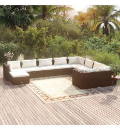 Salon de jardin 10 pcs avec coussins Résine tressée Marron